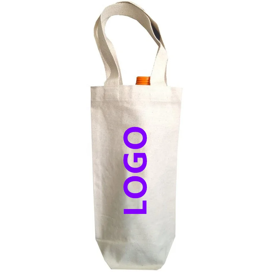 
Natural Color Recycled Cotton With Your Logo Gift Canvas Wine Bag for Single Bottle 