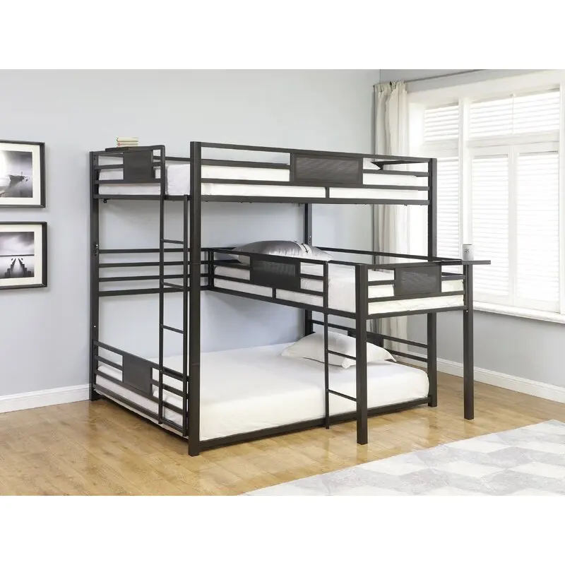 
Commercial steel tube frame triple decker bunk bed detachable bedroom furniture with table for adult 