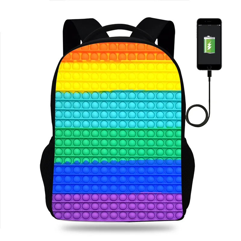 Fidget Pop Backpack Push Bubble Silicone USB School Backpack Decompression Bag Fidget Toys Soft Squishy USB Backpack
