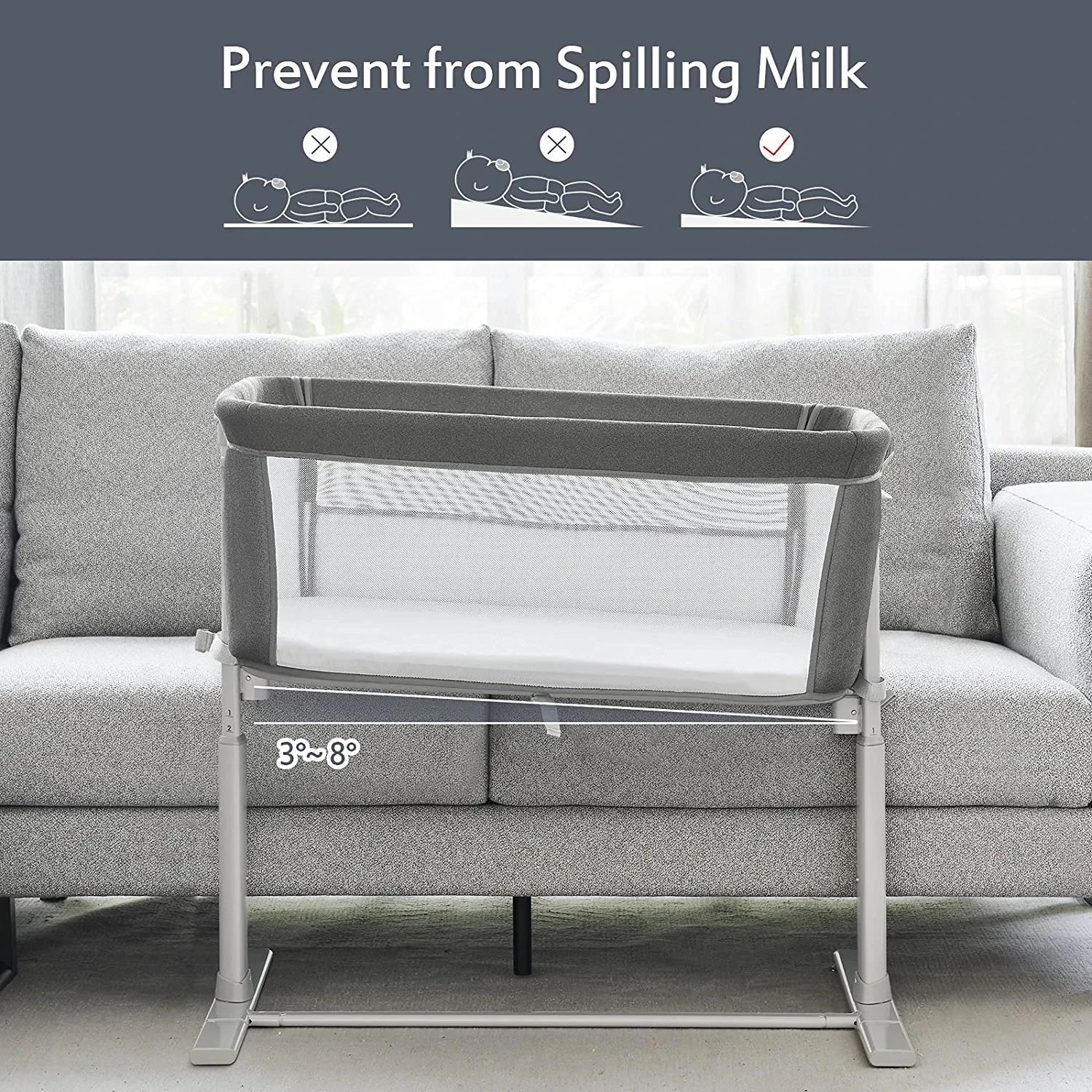 Modern Multifunctional Baby Bedside Crib for play, Portable Playard with Comfortable Mattress,Changing Table and Cute To