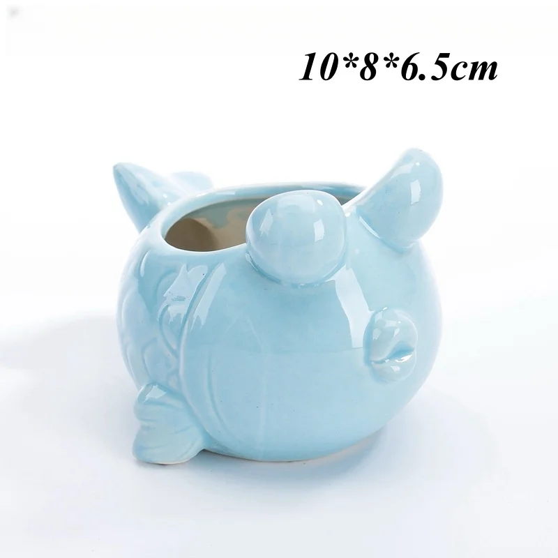 home decoration Succulent cactus flowerpot fish/ shell shape mini blue ceramic flower plant pots