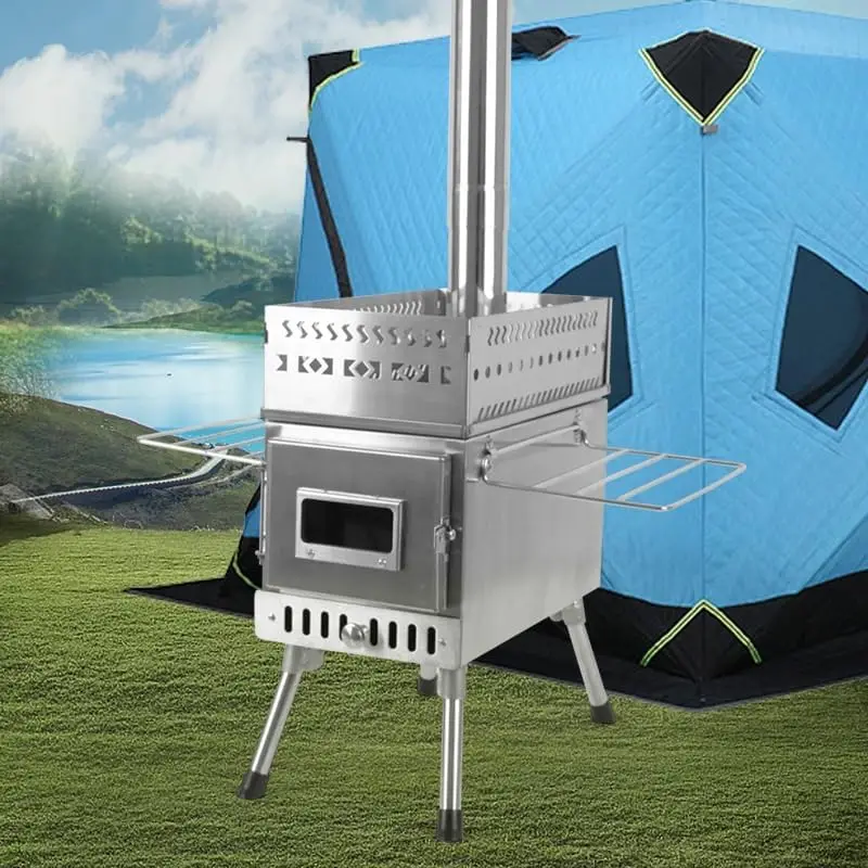 OGMIE Portable Camping Wood Burning Stove with Chimney Pipe for Tent Hiking Fishing Backpacking Gas Cooktops for Outdoor Cooking