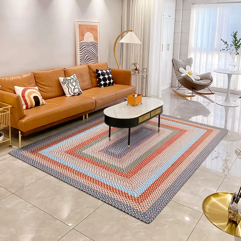 Handwoven carpet living room coffee table sofa mat household American light luxury bedroom bedside floor mat