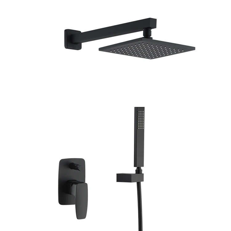 Matt Black Copper Bathroom Shower Hot and Cold Shower Mixer In Wall Mounted Rain Concealed Shower Set