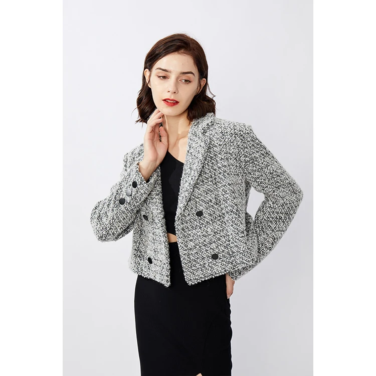 Elegant Fleece Designer Crop Fall Clothing Ladies Tweed Jackets And Coats For Women Stylish