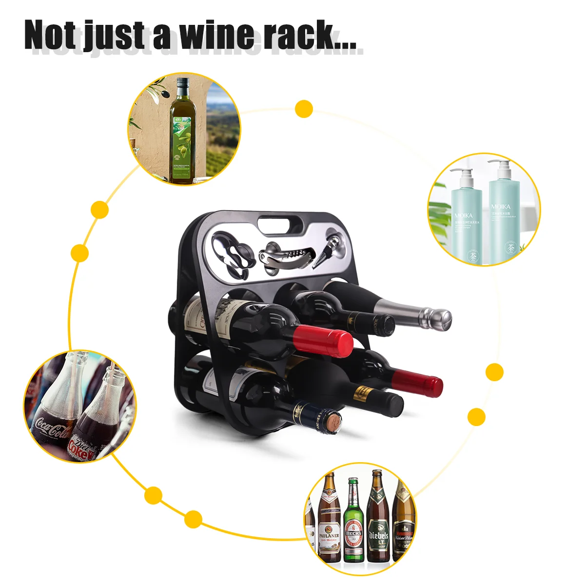 Collapsible display wine rack Adjustable plastic wine rack holder with bottle opener Wine plug aluminum foil cutter