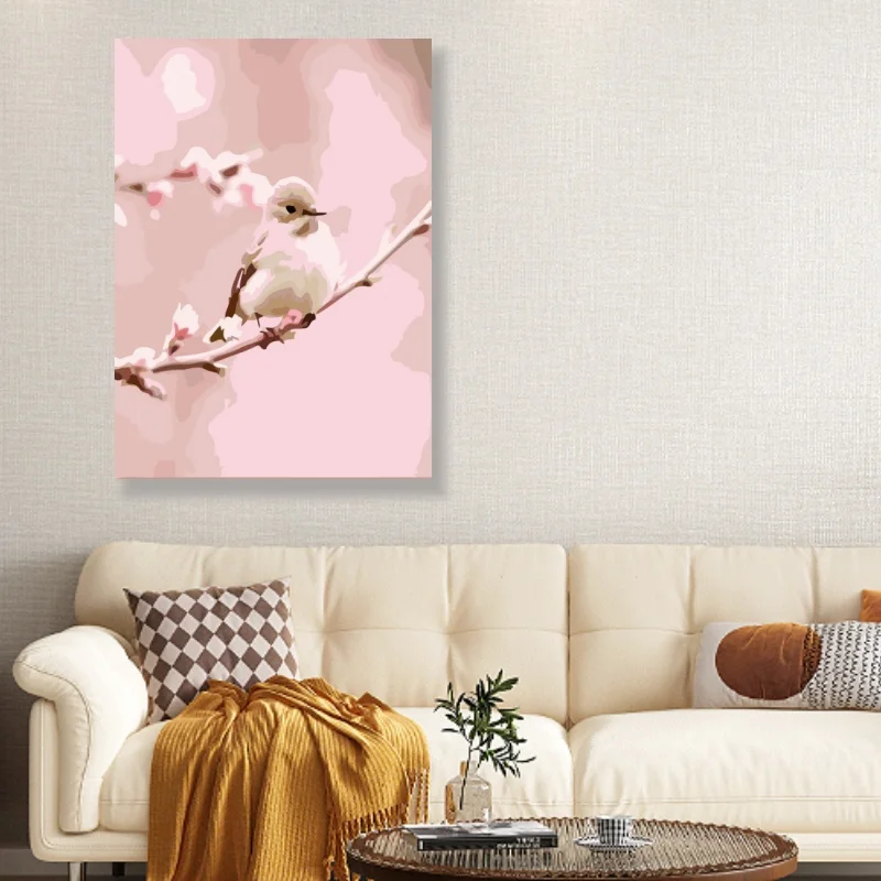 Original Art 100% Handmade Modern Pink Floral Canvas Oil Painting by Numbers Abstract Floral Wall Art with Tool