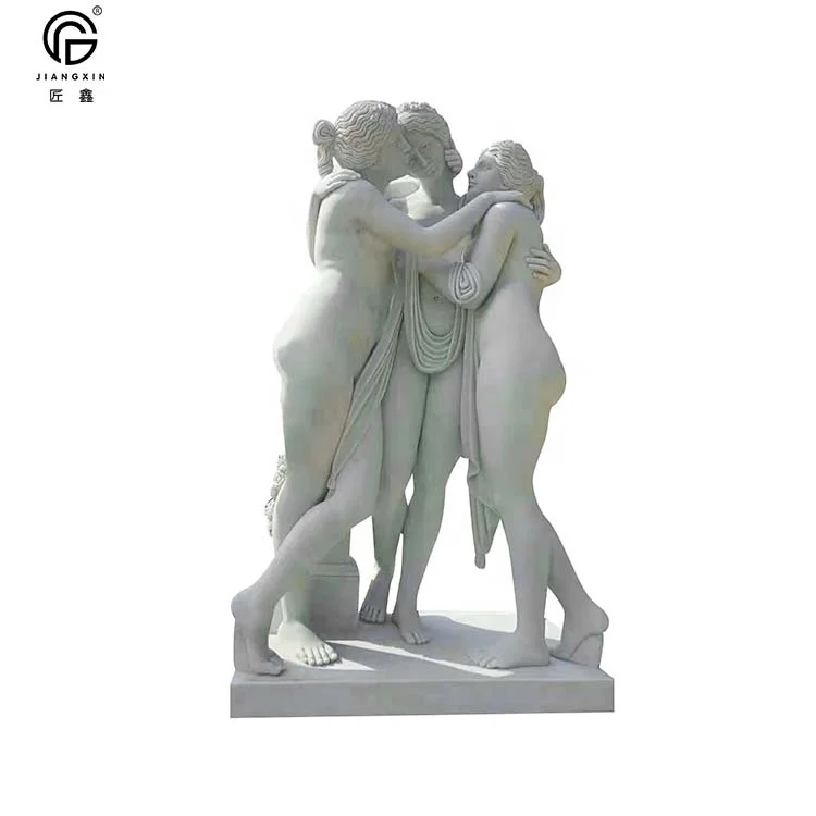 Hand carved Classical Nude Greek theThree Graces Marble Statue