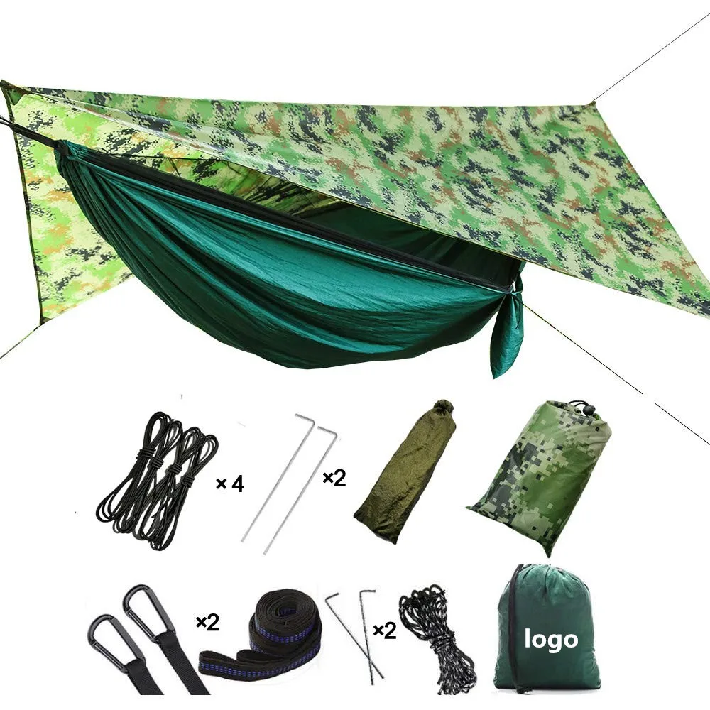 Lightweight Outdoor Nylon Parachute Portable Camping Sleeping Hammock with Mosquito Net and rain fly