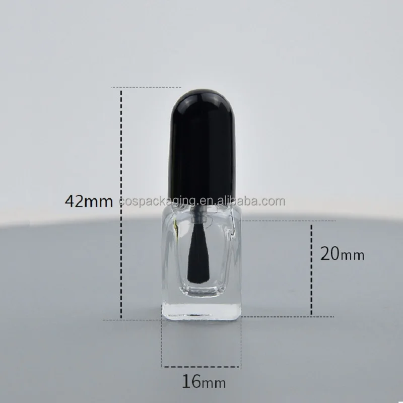 Transparent Square Vial 2ML 3 Black Lid Small Mini Empty Makeup Packaging Nail Oil Polish Enamel Glass Bottle With Brush