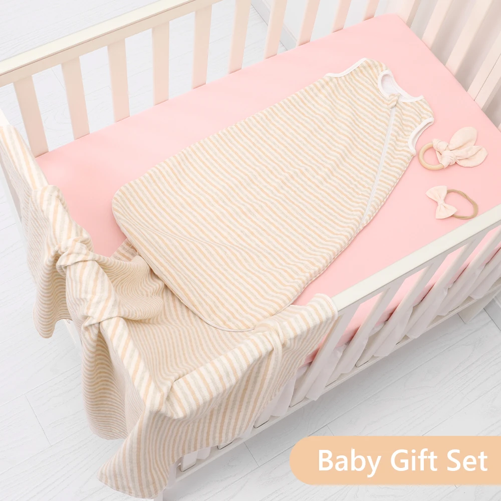100% Organic Cotton Customized Design Stretch Wrap Swaddle Blanket Baby Gift Set with Matching Headband