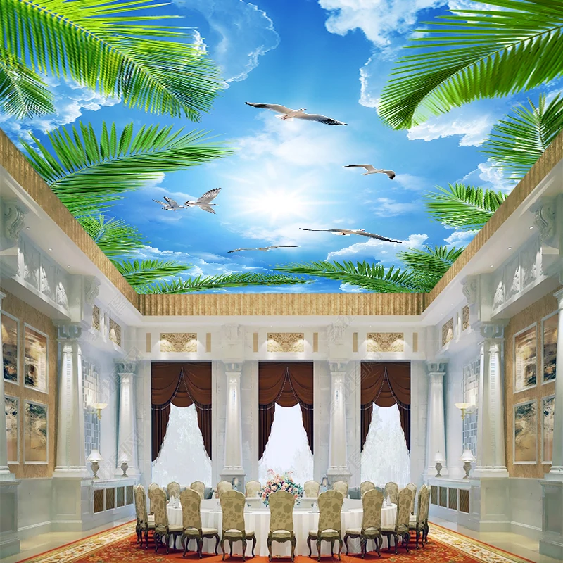 HD Interior 3d Wallpaper Leaf Sky Bird Cloud Wall Mural Ceiling Wallpaper