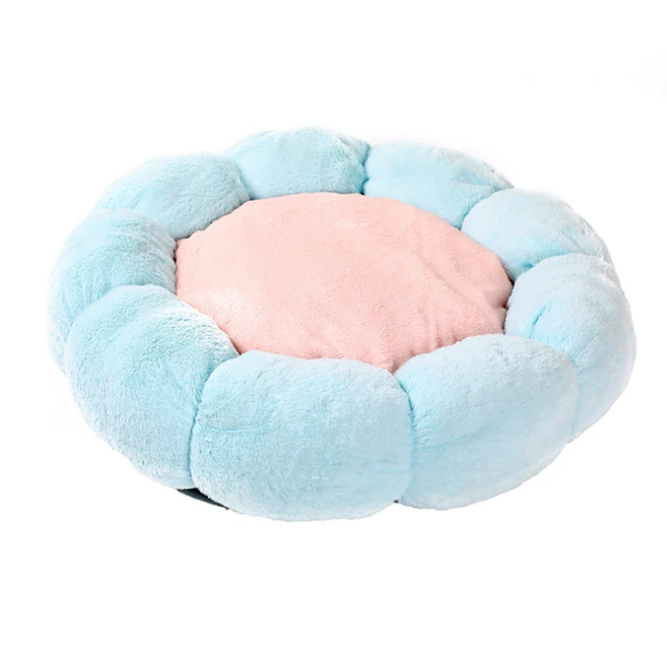 Newest arrival winter pet bed plush round bed flower shape dog bed cat winter warm deep sleep cat nest