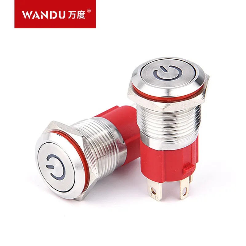 High quality 16MM waterproof Momentary Switch round high flat head Metal Push Button Switch