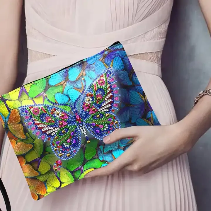 Flower Crystal Women Gifts Shoulder Chain Embroidery Purse Wallet Butterfly Cross Shaped 5d Diy Diamond Painting Zipper Bag