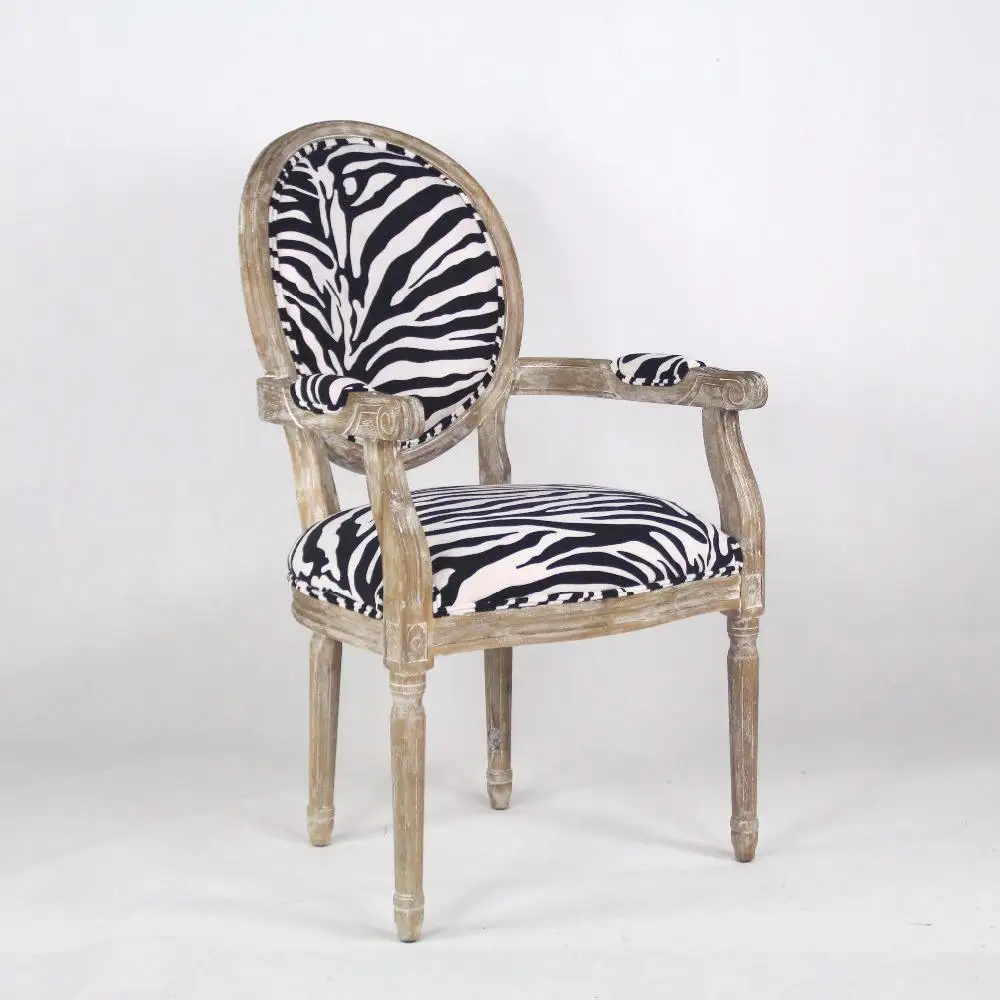 Modern Upholstered Striped Printed Black and White Chairs Wood Retro Style Fabric Luxury Dining Room Chairs