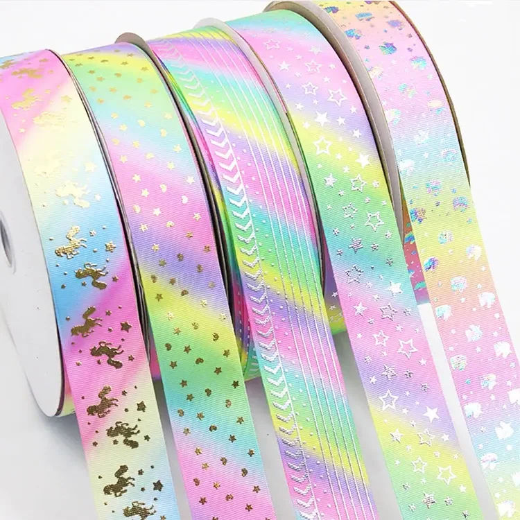 Оптовая продажа, Крафтовая Проводная цветная атласная лента из полиэстера и серебряной фольги с индивидуальным рисунком для подарков YYX