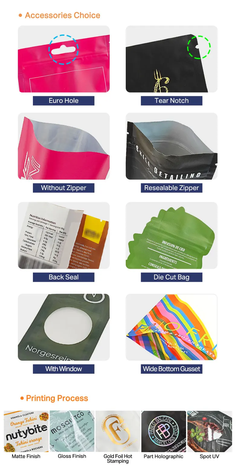 Custom Printed 3 Three Side Seal Plastic Food Packaging Zipper Top Flat Pouch Resealable Bag For Snack