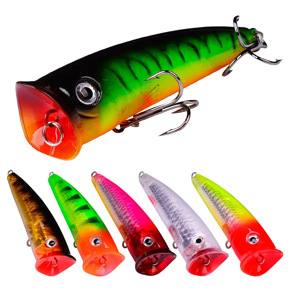 YIBAO 75mm Top Water Fishing Lure Popper with Treble Hooks Saltwater Topwater Hard Bod Artificial Bait Plastic Fishing Rig Lure