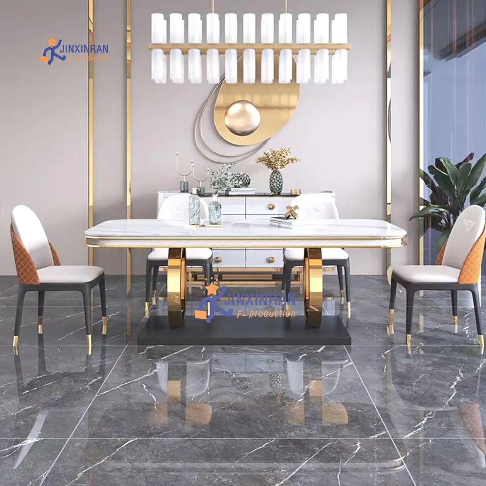 Royal Dinning Table Set Luxury Gold Side Dinning Set With 6 Chairs Sintered Stone Top Dining Table