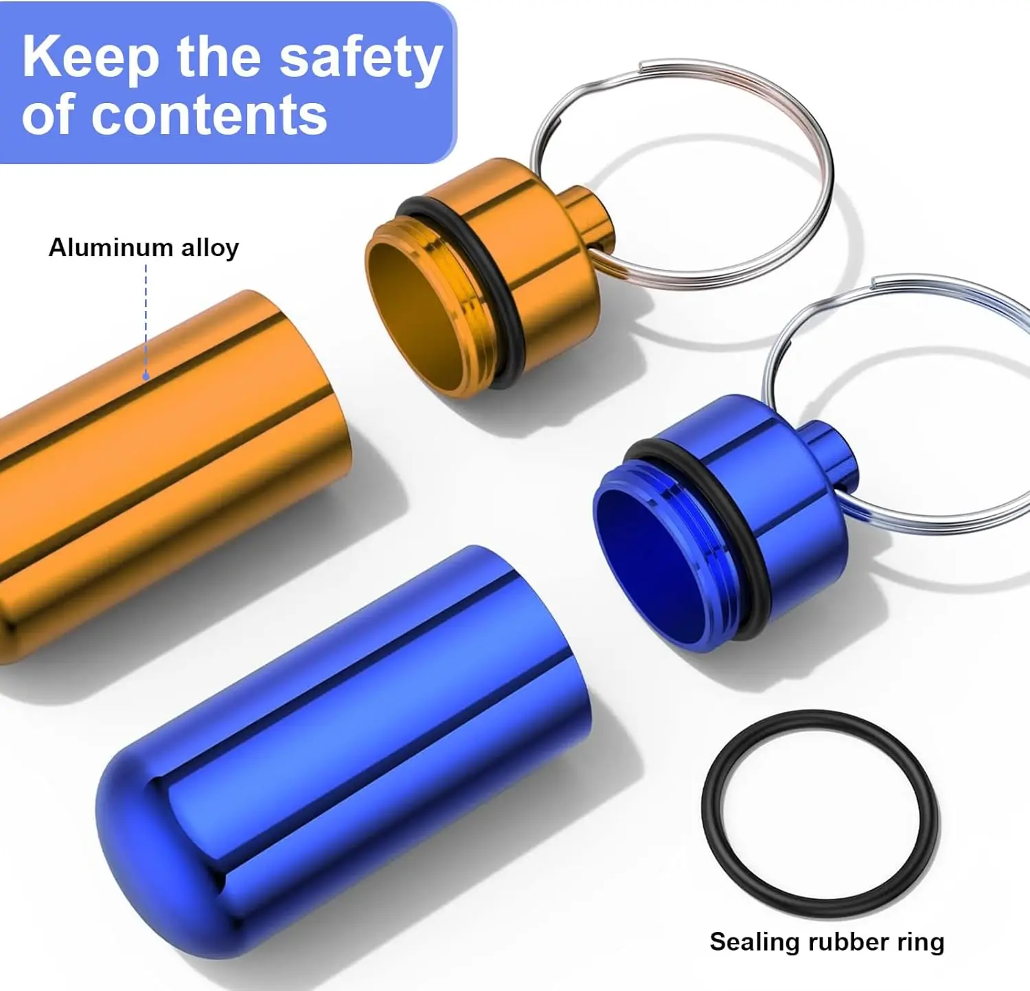 Custom logo Waterproof Capsule Shape Mini Pocket Aluminum Metal Pill Box Container Pill Holder with Keychain