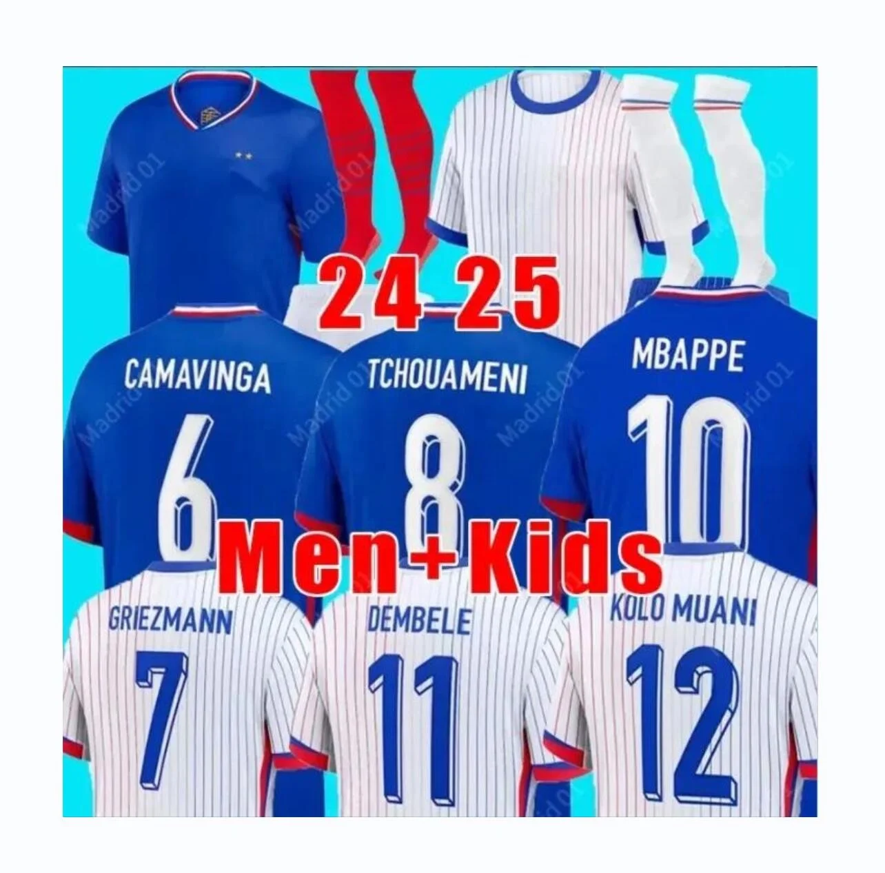 24 25 евро Кубок Франция домашняя майка MBAPPE футбольная DEMBELE COMAN KANTE Maillot de foot Maillots Детский комплект для мужчин