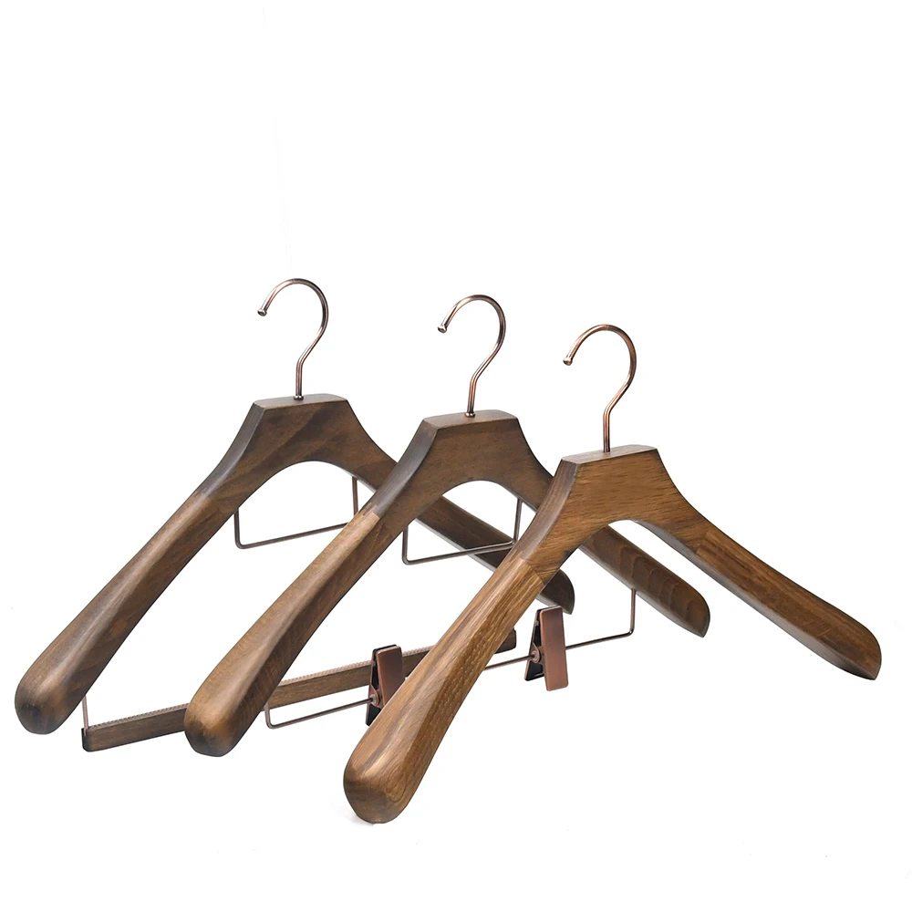 Manufacturer Custom Mahogany Oak Coat Hanger Luxury Wooden branded hangers for Clothes Store