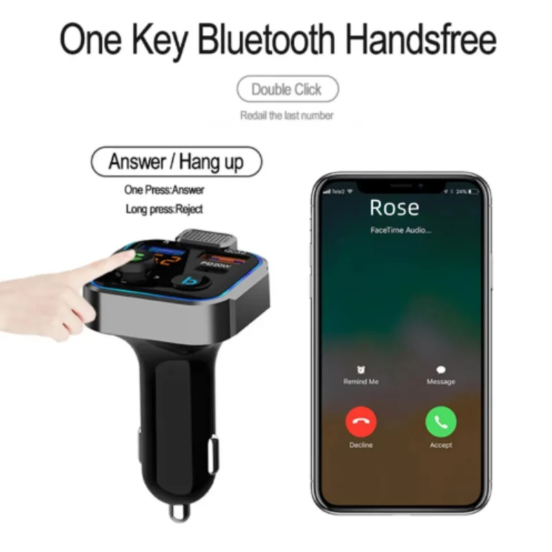 BT Handsfree Wireless FM Transmitter Car MP3 Player Kit Quick Charge Car Charger Cigarette Lighter Dual USB Port Type-C PD 20W