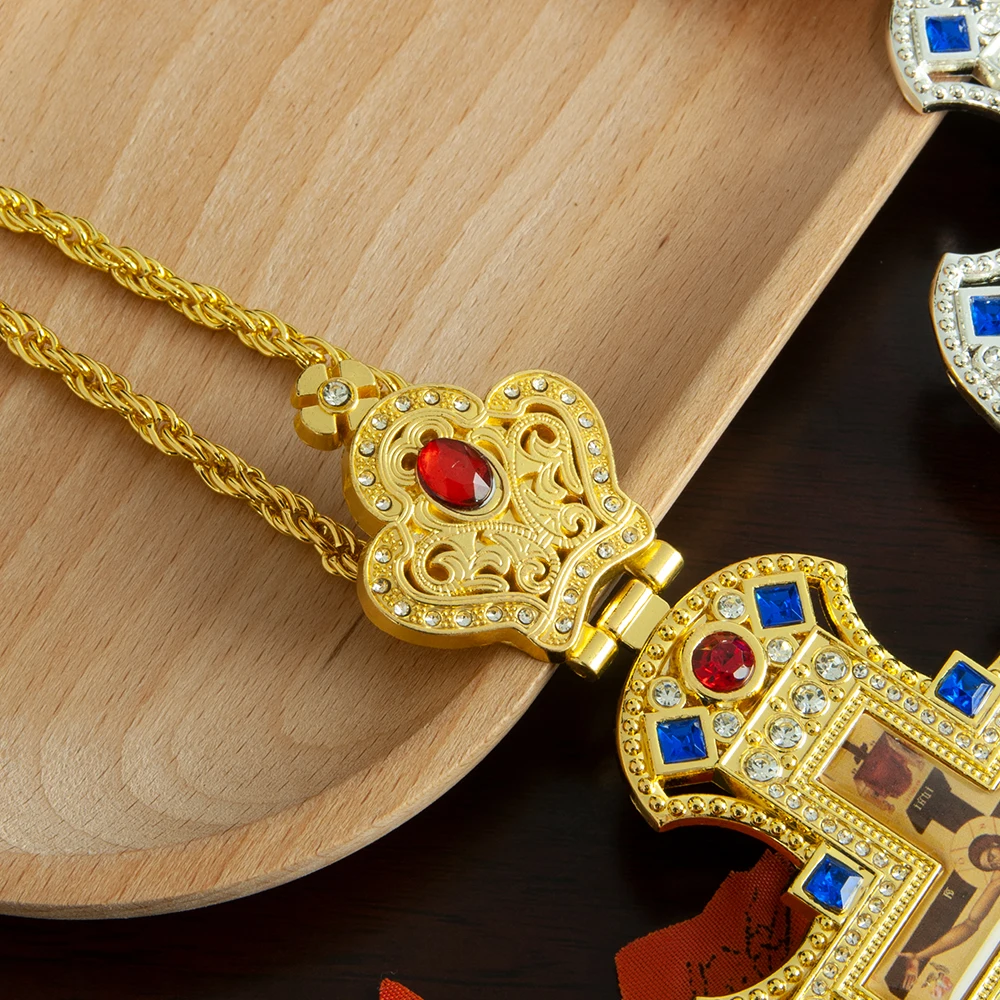 HT Large Size Orthodox Church Cross Necklace Gold Fashion Gold Silver Plated Resin Jesus Crucifix Orthodox Priest for Prayer