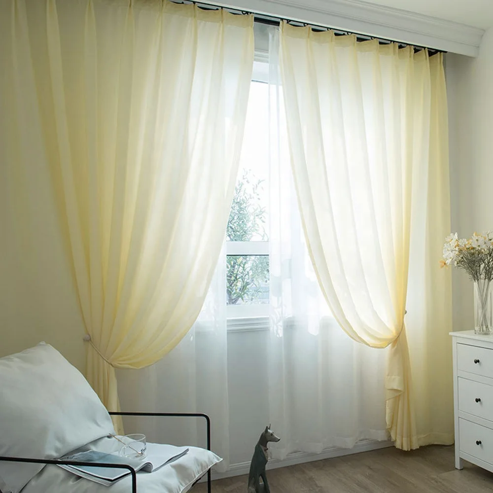 Solid cheap Chenille thin soft transparent white grommet rod pocket voile window glass door sheer wedding decoration curtains