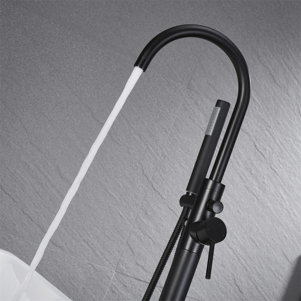 China Factory Supply Freestanding Matt Black Floor Mounted Bathroom Brass Bathtub Faucets With Hand Shower