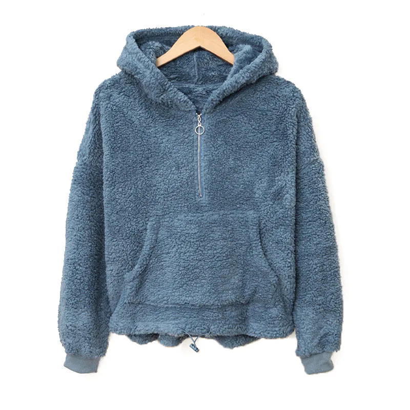 Wholesale Outdoor Coat Fashion Women Winter half zip streetwear custom berber sherpa fleece jacket with front pocket