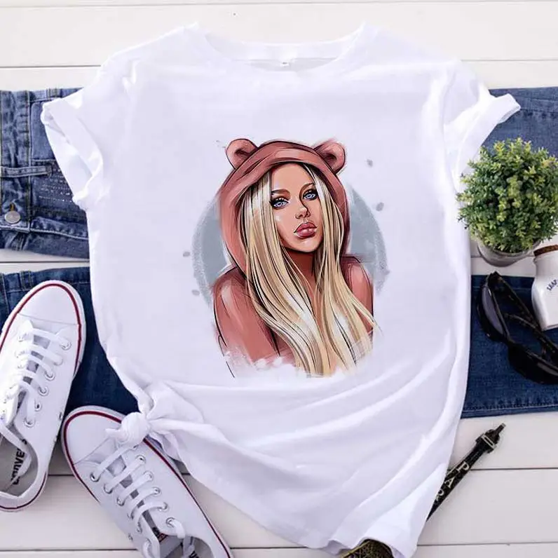 Hemp Polyester Spandex Tactical Oem Slim Blue All Over Print Clothes Solid Korean T-Shirt For Women