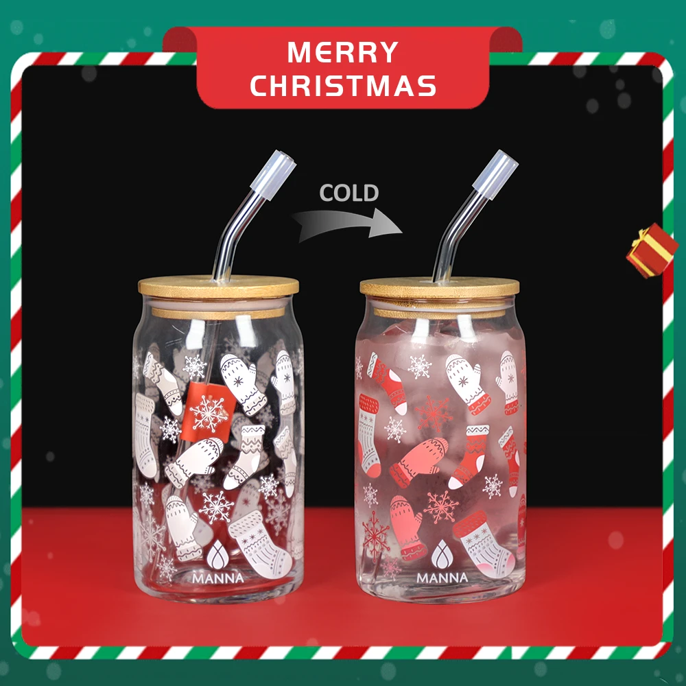 Stock Juice single wall glass tumbler drink 16oz coffee can glass cup with bamboo lid and straw