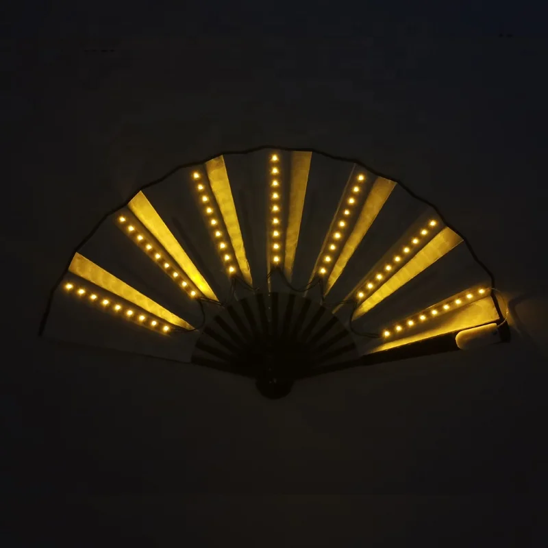 LED Glowing Colorful Chinese Bamboo Hand Held Folding Fan with 3 Different Performance Show Light Up Fan Party Dance