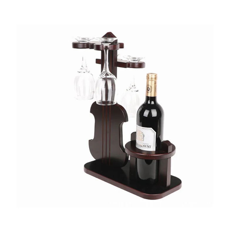 Free Standing Wood Guitar Shape  Wine Bottle Holder, Bar Counter Decoration wine  bottle and Glass Holder