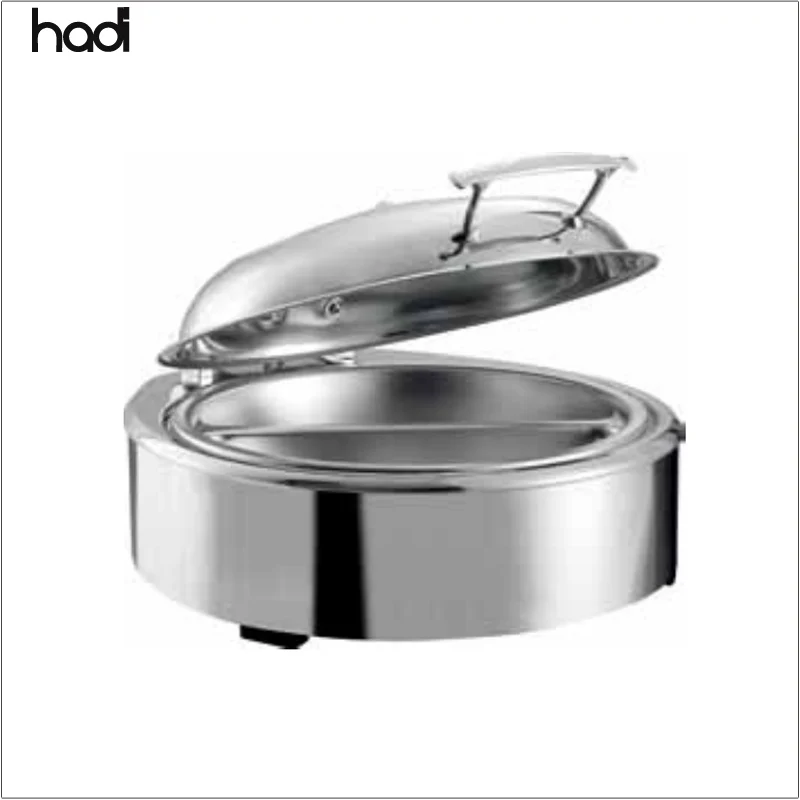 Top Chef Modern Stainless Steel Electric Buffet Heater round Bain Marie Food Warmer Hydraulic Chafer with Glass Cover for Hotels