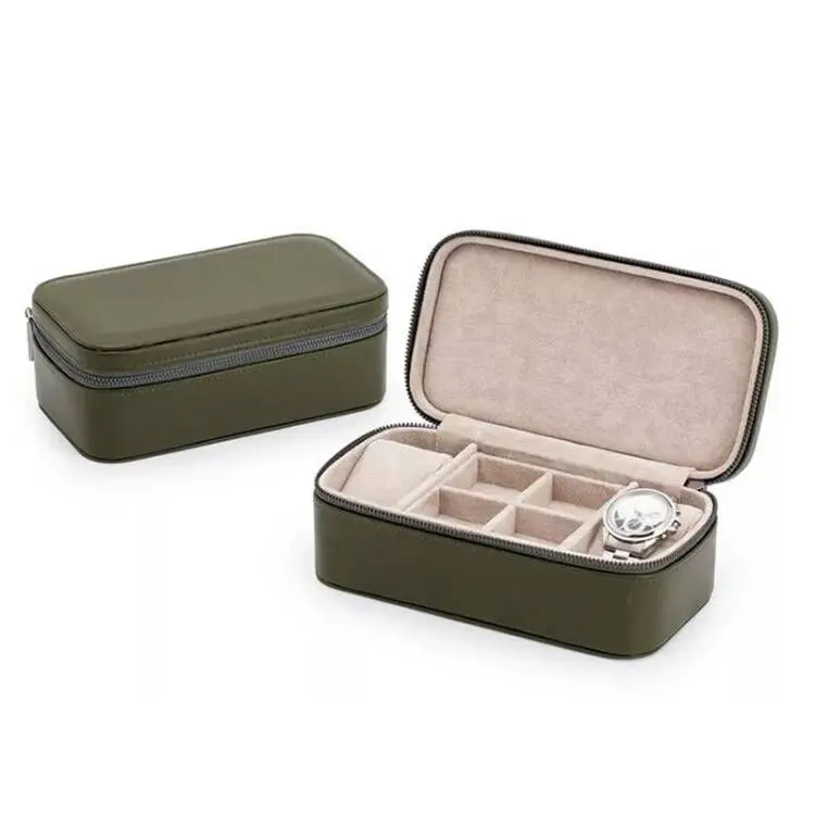 Two removable pu watch box strap zipper travel suede packaging box for watches and Jewelry Watch Jewelry Storage Case