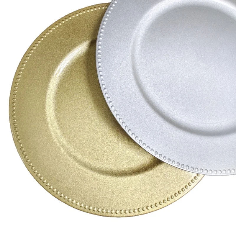 new design13 inch Wedding  gold beaded plastic charger plates in wholesale