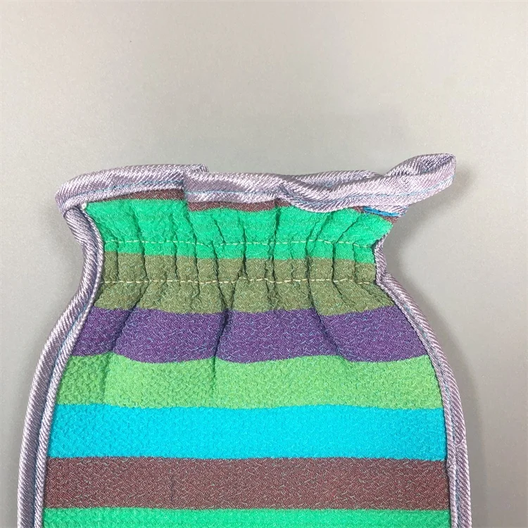 Factory Wholesale Round Corner Color Striped Inner Crystal Velvet Double Sided Viscose Fiber Dead Skin Remover Exfoliating Glove