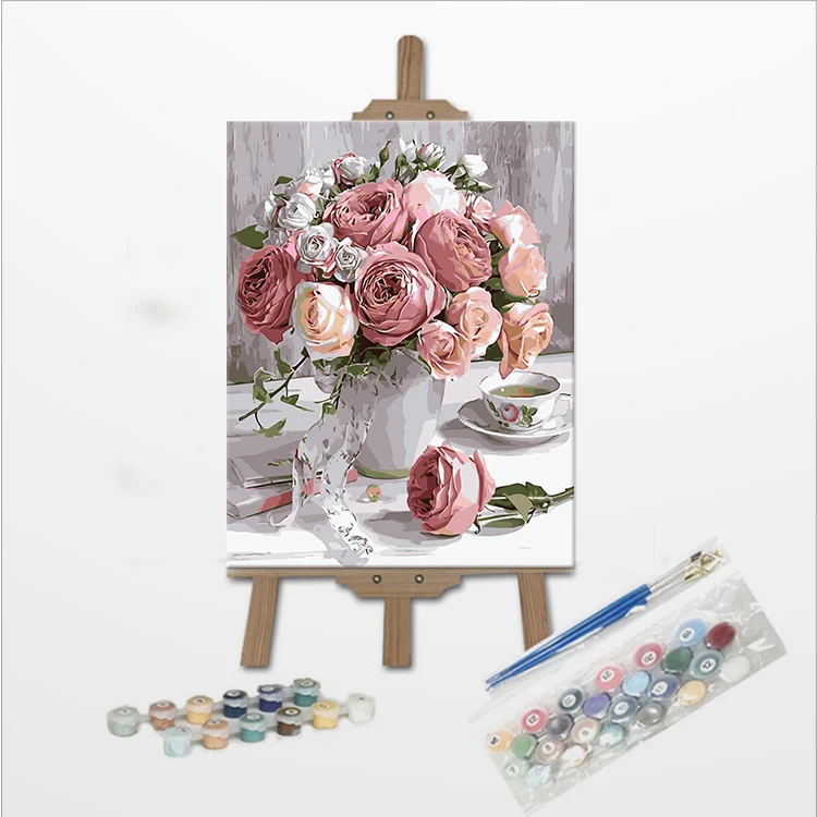 Flowers DIY Gift Oil Painting by Number Kits Paint by Number Home Decor Pictures Handpainted Paintings Drawing on Canvas Adults