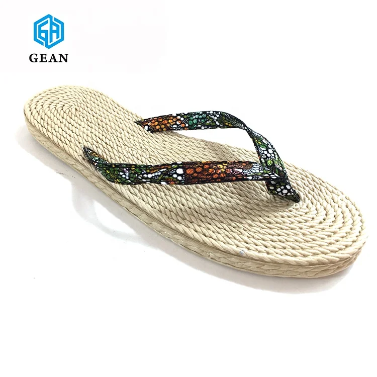 Summer beach lady fashion flip flop slipper Eva hemp rope espadrilles outsole flip flops for women