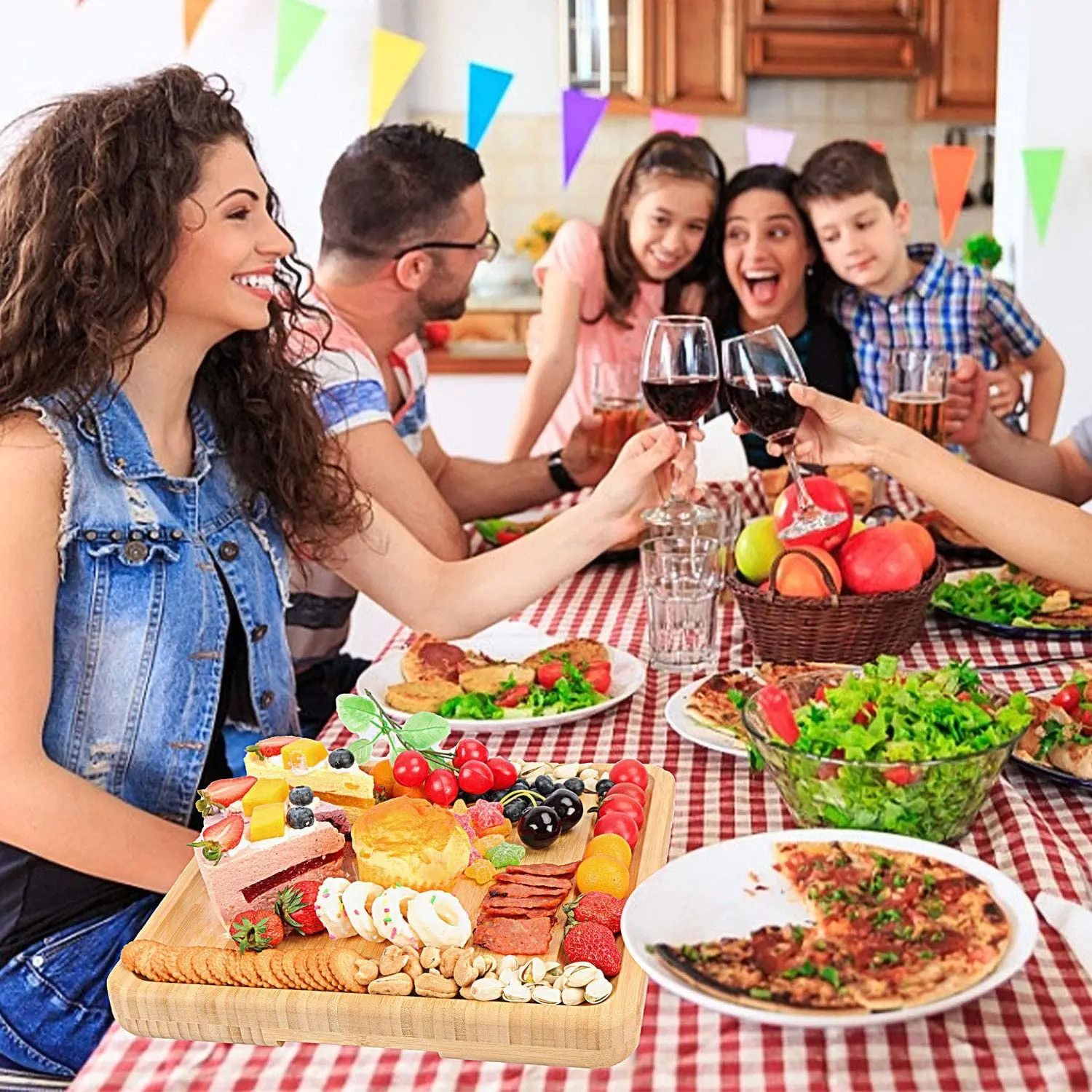 Натуральная оригинальная большая доска для разделки бамбукового сыра, разделочная доска с набором ножей из нержавеющей стали