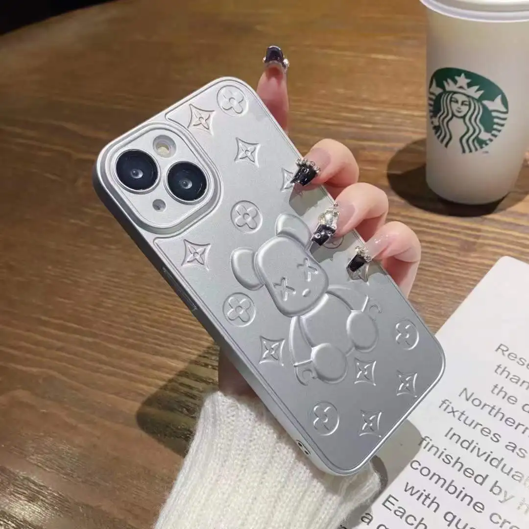 Plating 3D Violent Bear Soft TPU Protective Case For IPhone 14 13 Pro 12 XS Max Cell Phone Case Cover Camera Lens Protector
