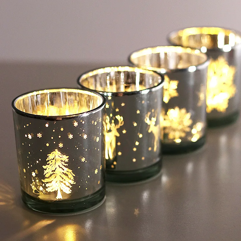 Christmas Ornaments Gifts Candle Jars Christmas Decoration Supplies Custom Christmas Tree Elk Snowflake Glass Candle Jars