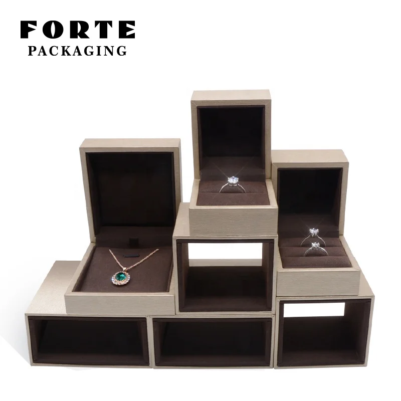 FORTE Gold Luxury Custom Logo eco pull out drawer double ring necklace boxes jewellery boxes packaging