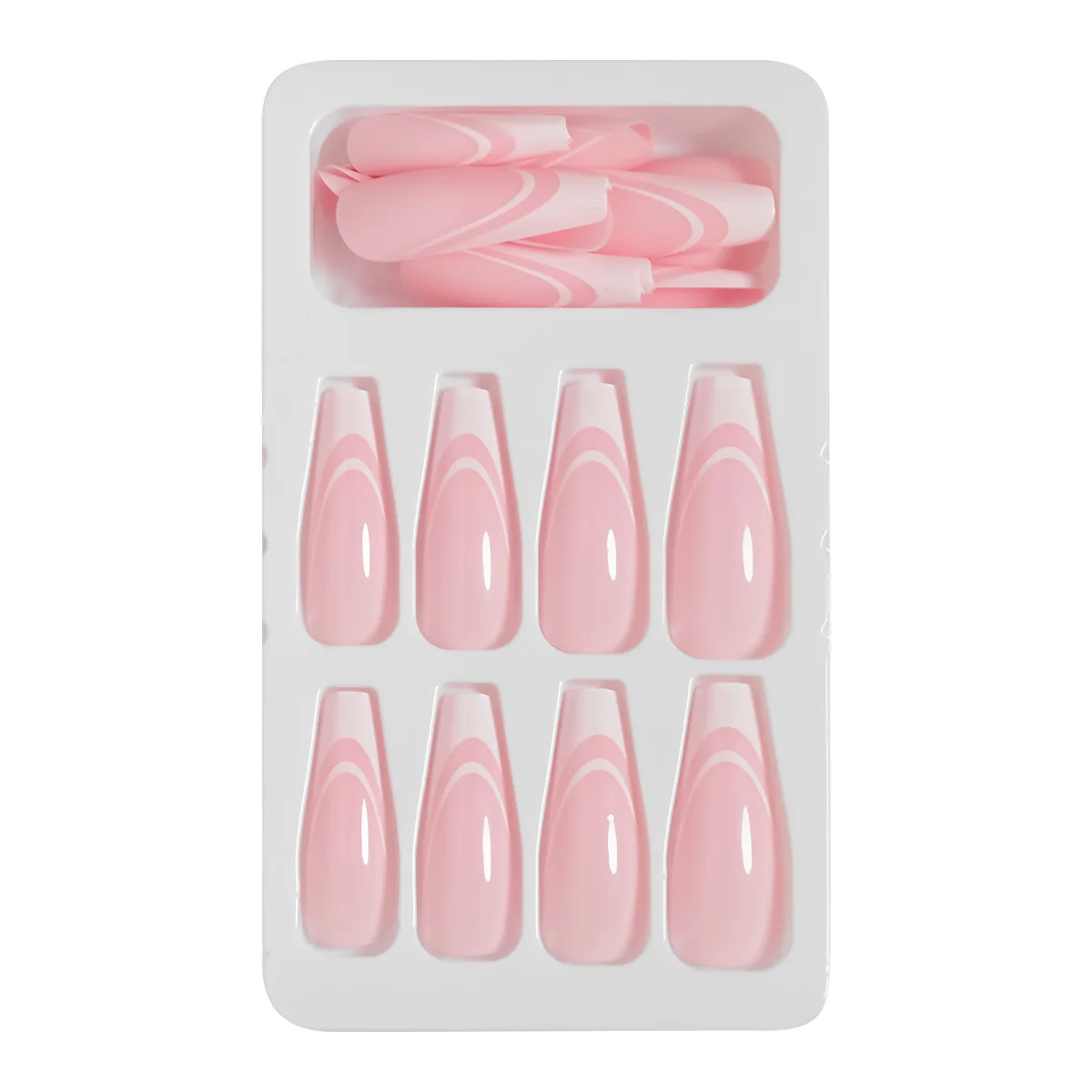 24 Pcs White French Nails Super long Ballerina Pink Waterproof Press on Nails ABS Acrylic Artificial Nails for Women