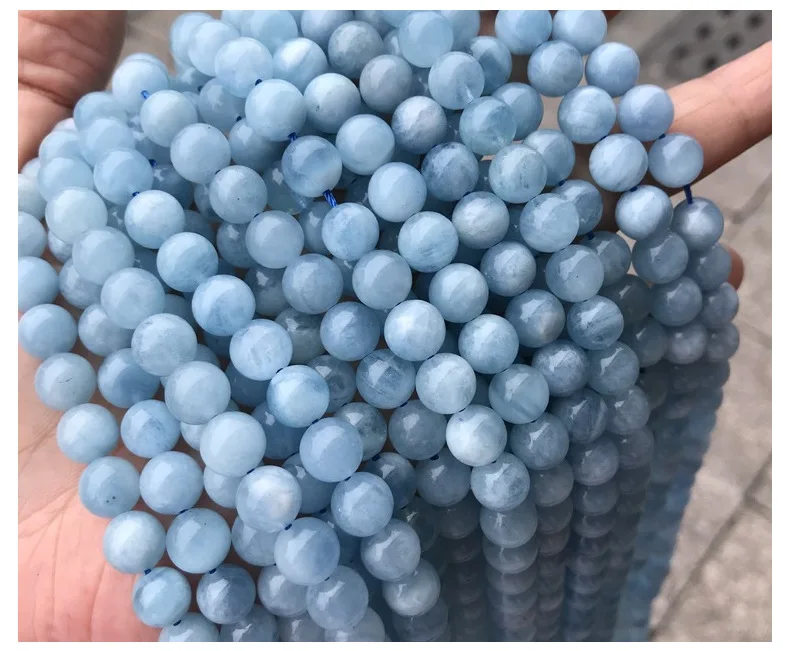Natural Stone Beads Aquamarine Polished Round Smooth Gemstone  Loose Beads Crystal Energy Stone for Jewelry Making