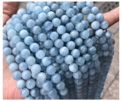 Natural Stone Beads Aquamarine Polished Round Smooth Gemstone  Loose Beads Crystal Energy Stone for Jewelry Making