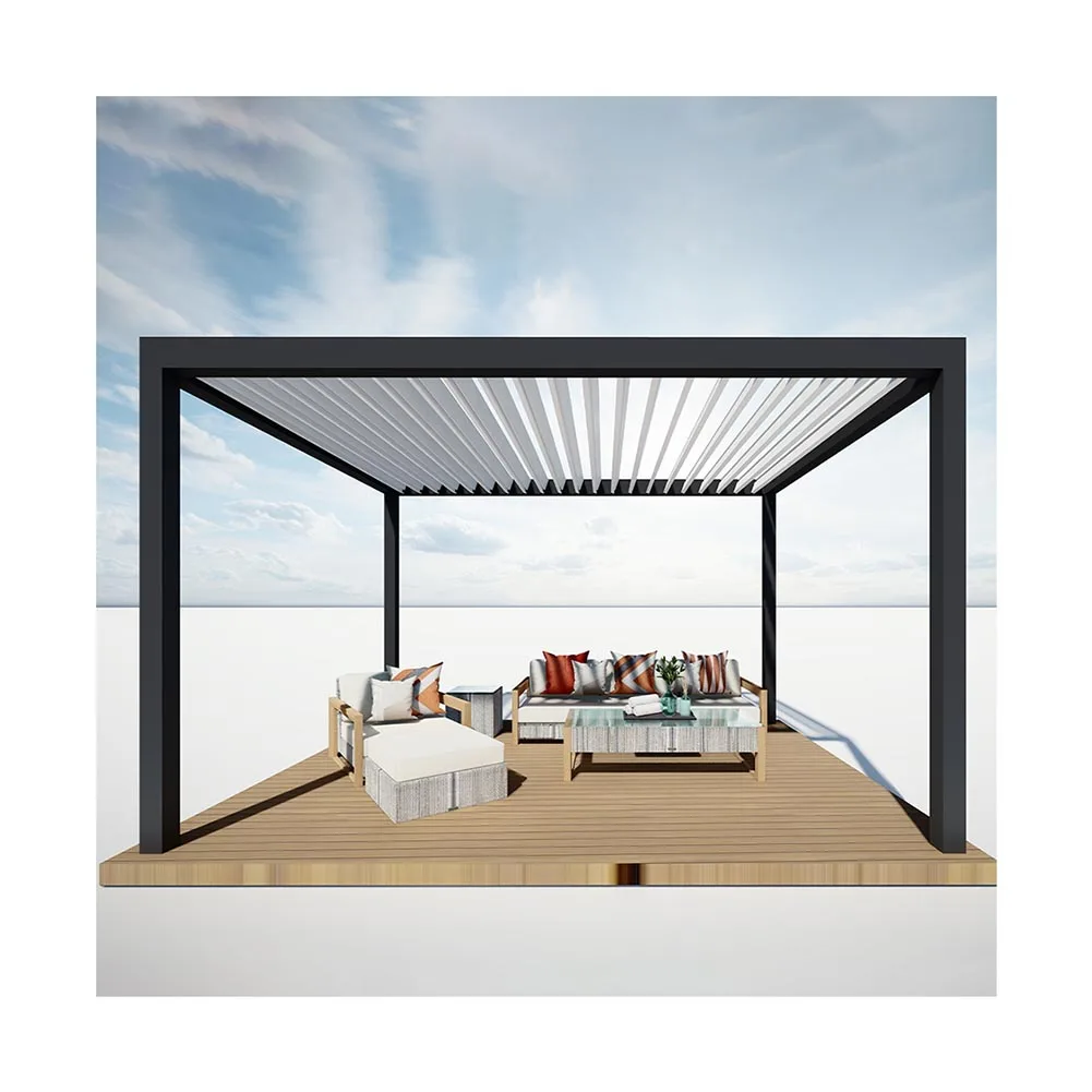 Garraf 3*3 3*4 China Modern Pergola With Sliding Canopy Wave Shade Sail With Remote Control System